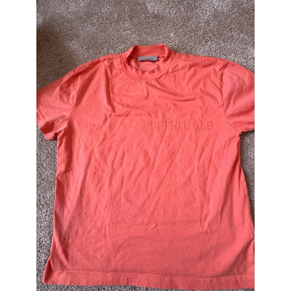 Fear Of God Essentials Shirt Men’s S Coral Orange Logo Graphic Tee Streetwear